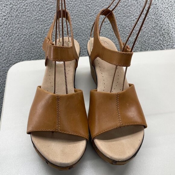 Clark Collection Sandals Womens 10 M Tan Comfort Shoes Leather Slingback Wedge - Picture 2 of 13